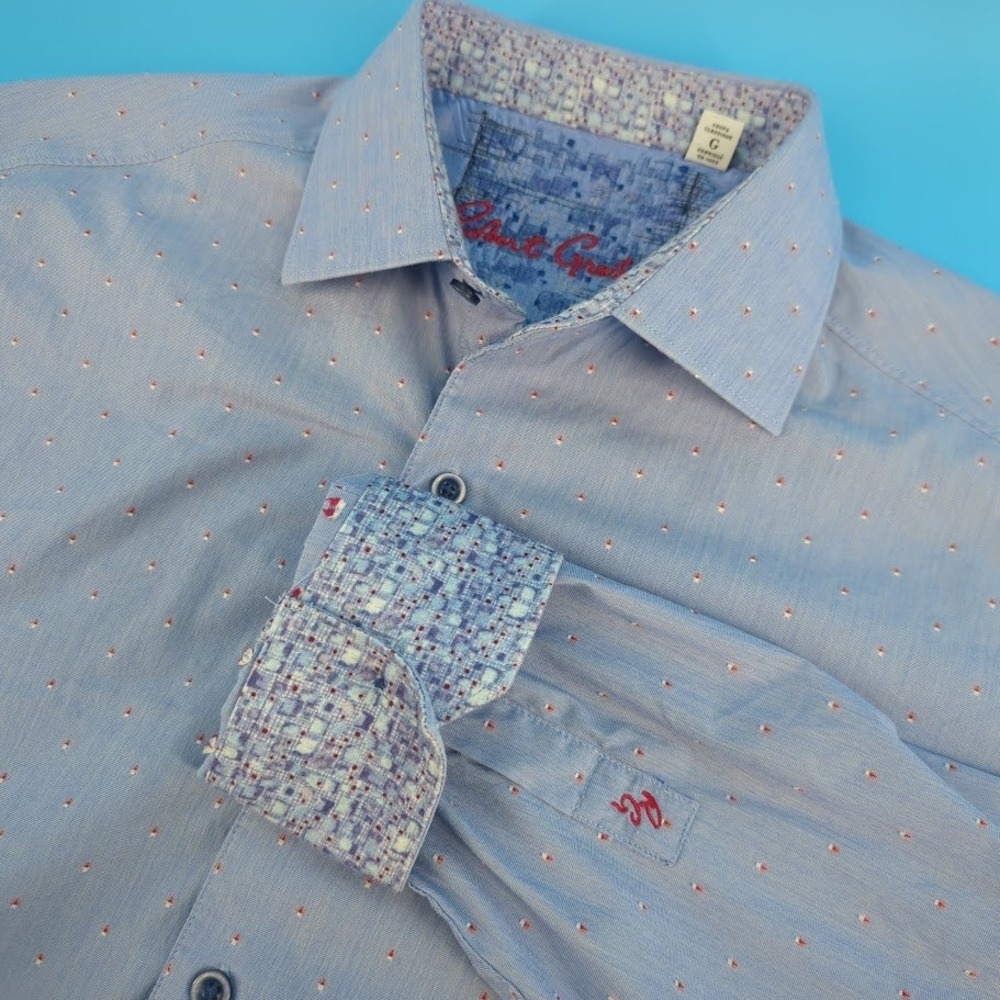 Robert Graham Men Large Classic Fit Blue Geometric Embroidered Button Down Shirt